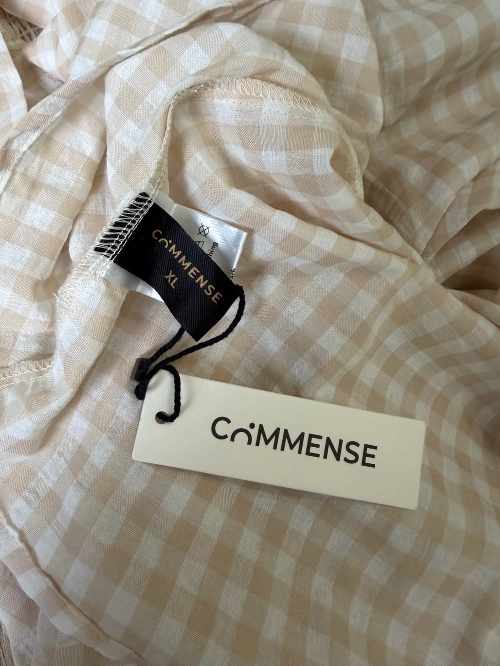 Commense Beige White Gingham Open Back Maxi Dress XL NWT Cotton Blend - Picture 9 of 11